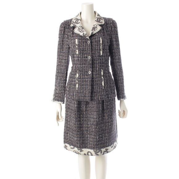 Chanel 06P Cotton Wool Skirt Setup P28600/p28601 Navy Brown White 38 - Picture 1 of 10